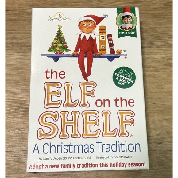 *NEW* Elf on the Shelf Boy Doll Brown Hair Blue Eye Christmas Tradition Book Set - Picture 1 of 3